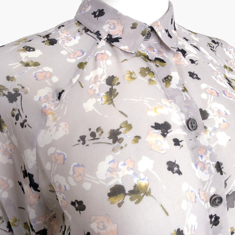 CABI Matinee Sheer Chiffon 3/4 Sleeve Button-Up Floral Blouse (Gray | Size XS) - Picture 6 of 8